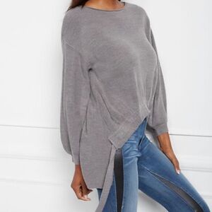 Drawstring Hi-Lo Tunic Sweater - Grey